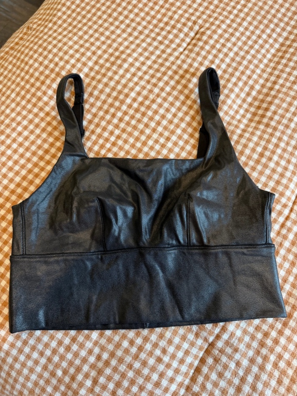 SPANX Black Faux Leather Tank Top Bralette